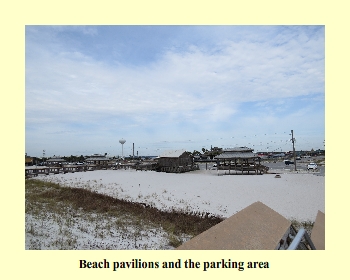 Beach pavilions and the parking area