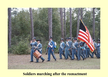 Soldiers marching after the reenactment