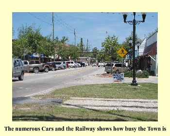 The numerous Cars and the Railway shows how busy the Town is